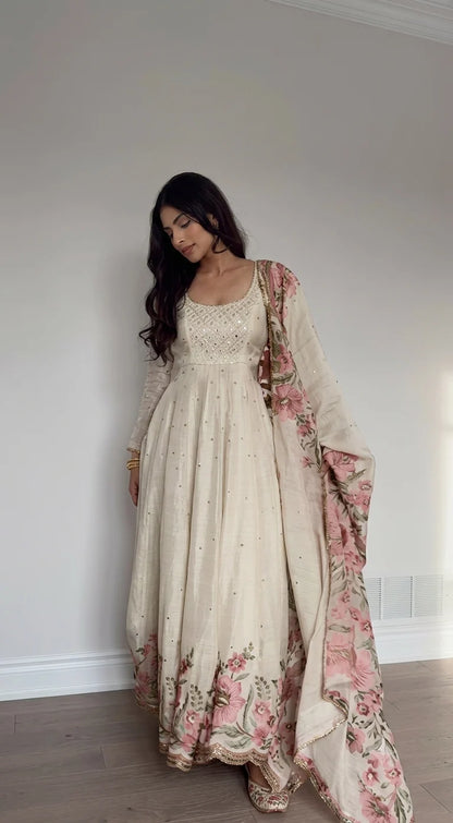 WHITE ANARKALI DRESS